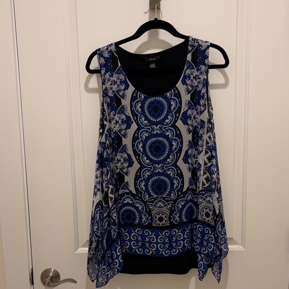 Alfani Blue and White Medallion Tank Top
